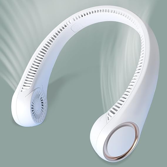 Portable Bladeless Neck Fan – 4000mAh Rechargeable Personal Wearable Fan, 360° Cooling Airflow, 3–5 Speed Modes, Ultra-Quiet Hands-Free Design for Travel, Outdoor, and Office.