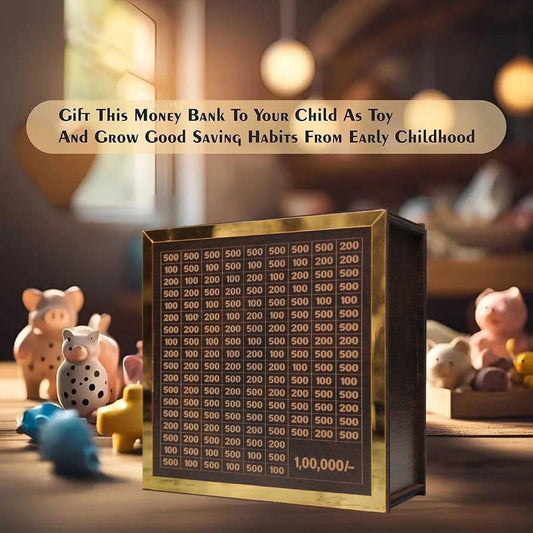 Money Saving Box for Kids and Adults | Wooden Money Bank with Lock | Big Size Piggy Bank 2 Lakh Target | 1 Lakh Saving Box with Numbers