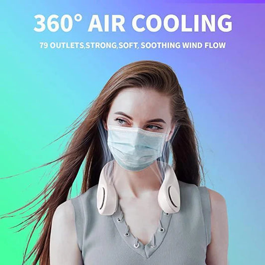 Portable Bladeless Neck Fan – 4000mAh Rechargeable Personal Wearable Fan, 360° Cooling Airflow, 3–5 Speed Modes, Ultra-Quiet Hands-Free Design for Travel, Outdoor, and Office.