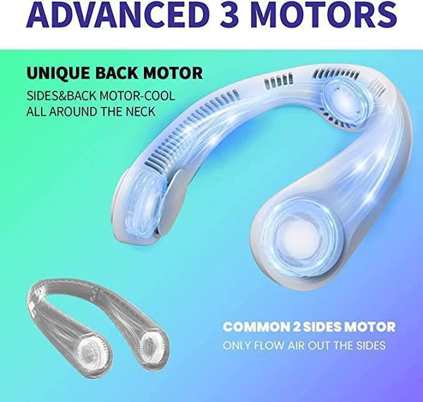 Portable Bladeless Neck Fan – 4000mAh Rechargeable Personal Wearable Fan, 360° Cooling Airflow, 3–5 Speed Modes, Ultra-Quiet Hands-Free Design for Travel, Outdoor, and Office.