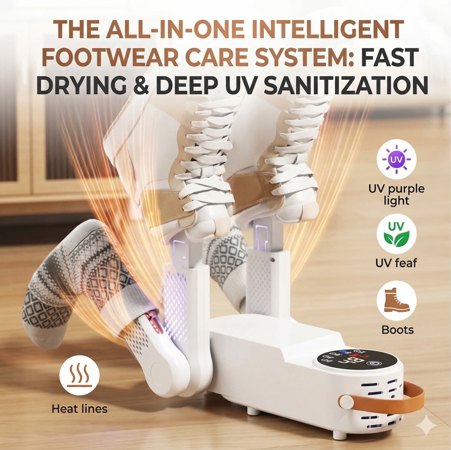 UV Shoe & Boot Dryer with Deep Sanitization, Deodorizer, and Foldable
